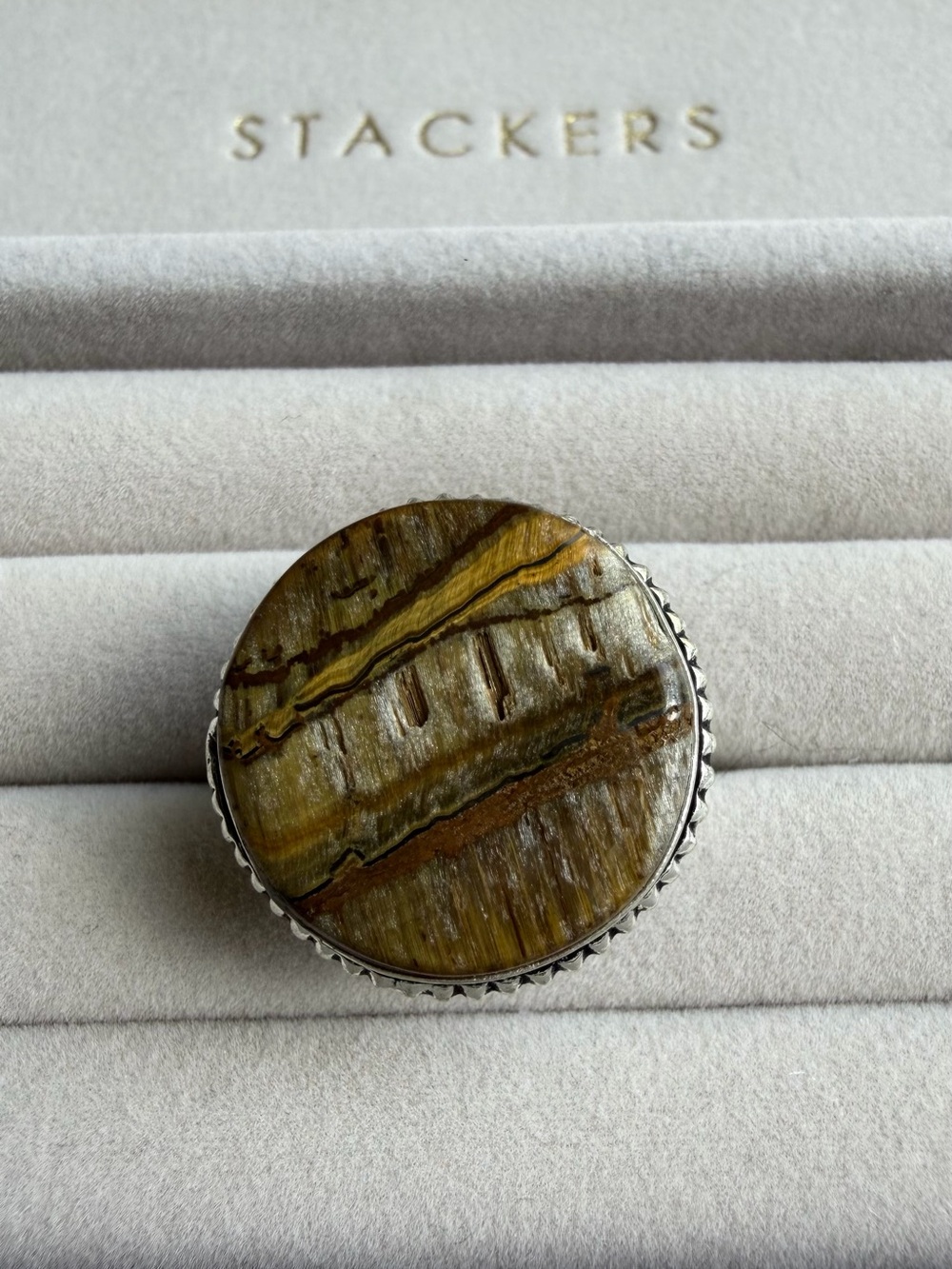 Vintage Sterling Silver 925 Round Tiger Iron Eye Statement Ring